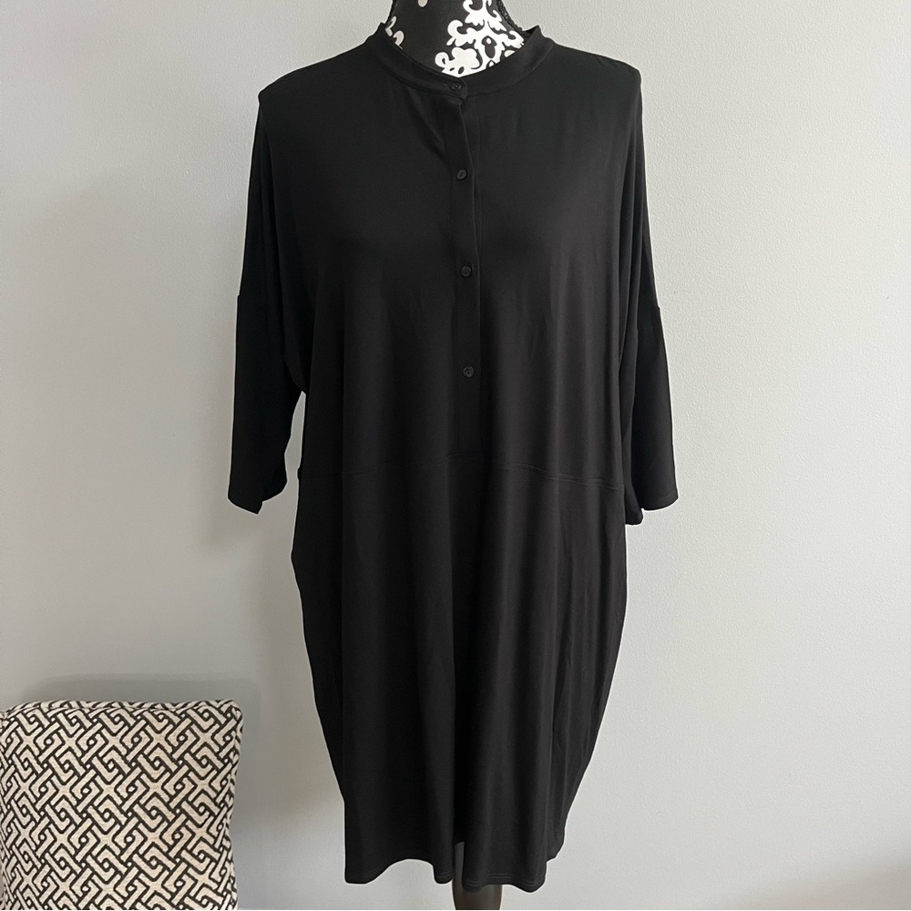 Eileen Fisher Mandarin Collar Henley Tunic Size XL Lagenlook Layering NWT